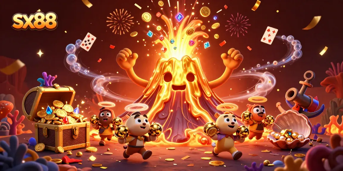 Sx88 erupts with golden treasures and vibrant casino elements, creating a winning gambling paradise.