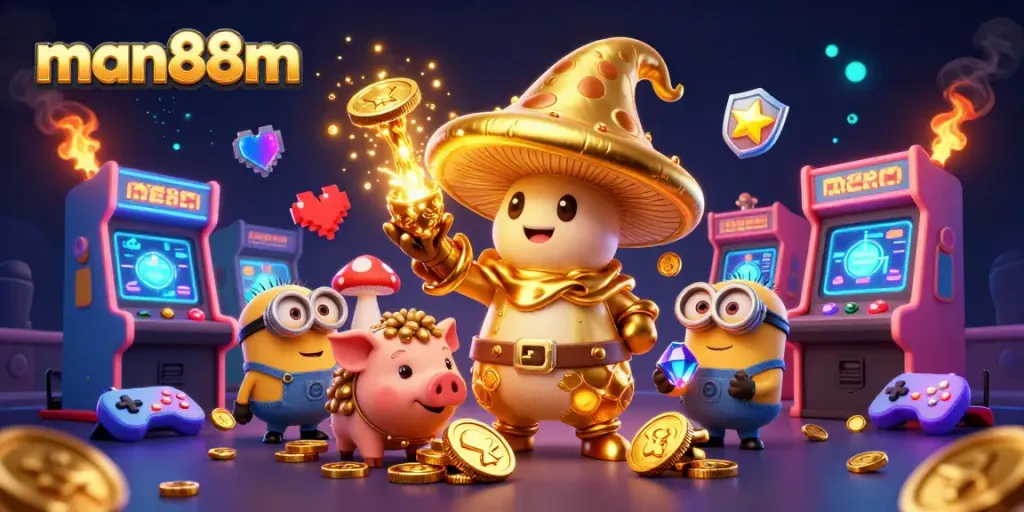 Engage in thrilling gaming adventures with man88m at this vibrant casino-inspired scene.