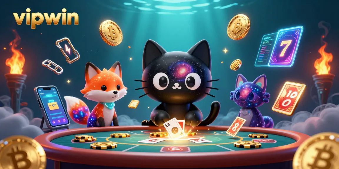 Engage with vipwin's cosmic casino table featuring a black hole cat pulling in golden chips.