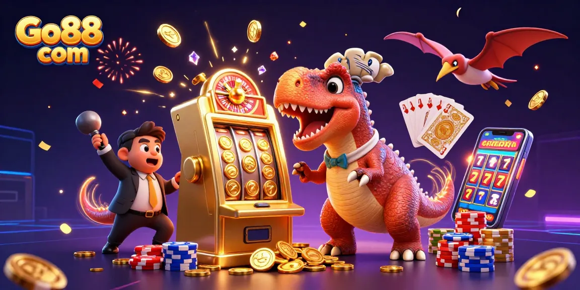 Experience big wins with Go88 com in this exciting casino-themed scene!