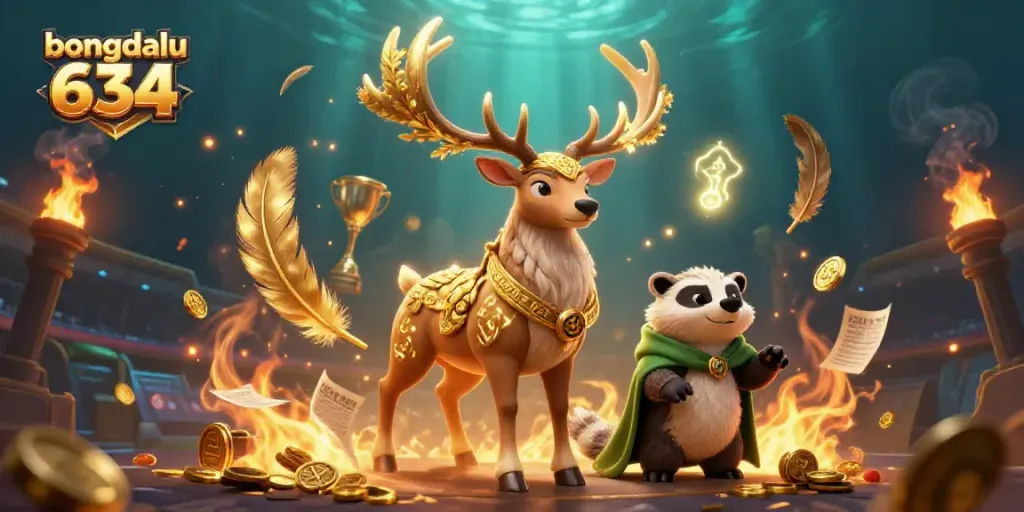 Engage with exciting sports betting at bongdalu 634 featuring a mystical stag and wise badger.