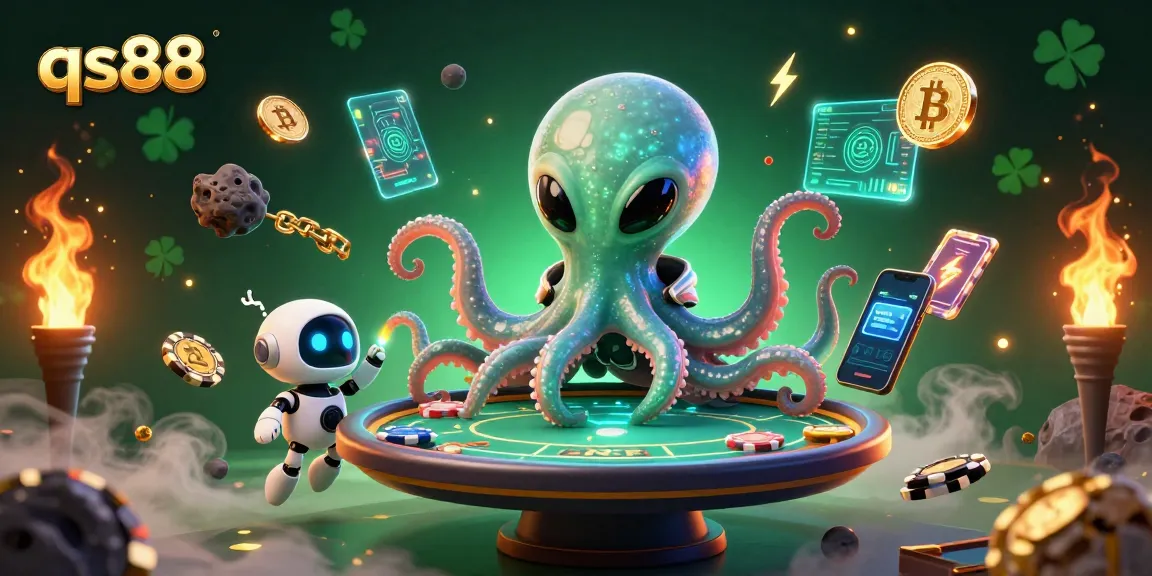 Experience thrilling gameplay at qs88 with a 3D cartoon alien octopus and crypto elements.