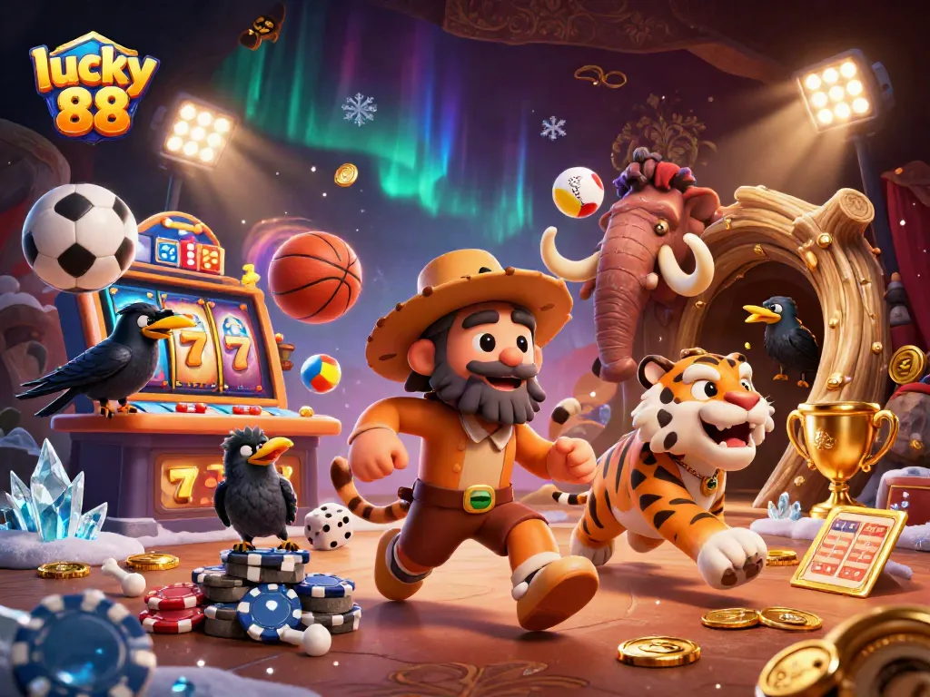 Experience the thrills of lucky 88 with a vibrant casino illustration showcasing dynamic gaming elements and lively characters.