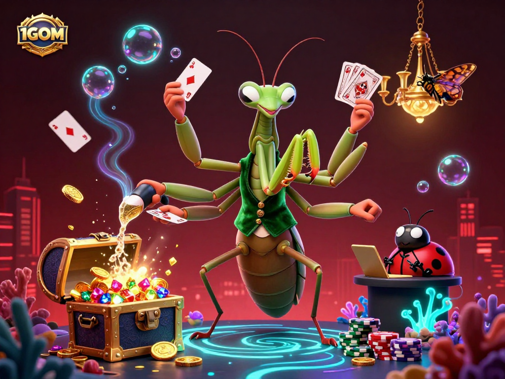 Engage in thrilling casino action with 1GOM’s vibrant 3D illustration of card games and more.