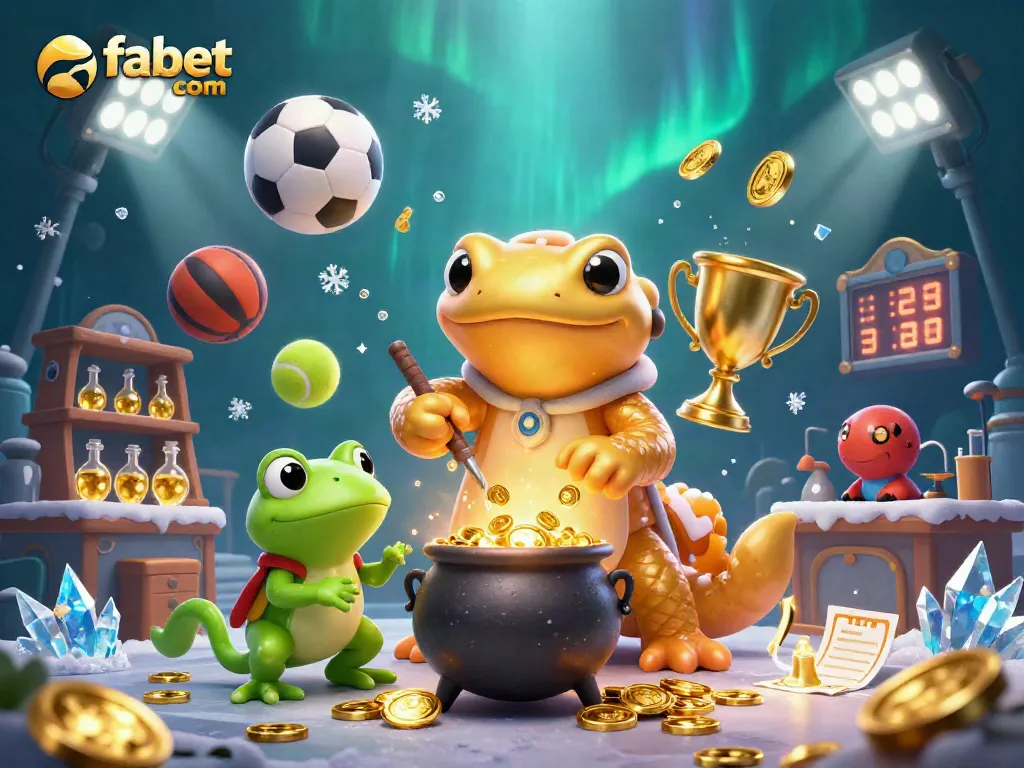 Experience thrilling gaming action with fabet com in this vibrant 3D illustration of alchemists and sports elements.