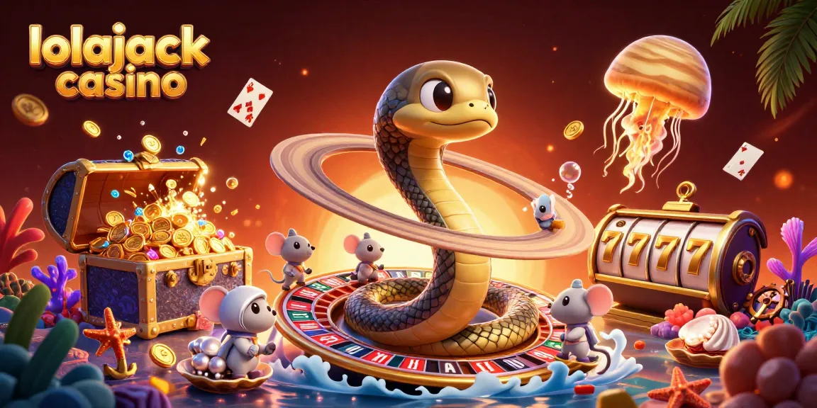 Experience the thrill of lolajack casino with a vibrant 3D scene of cosmic gaming action.