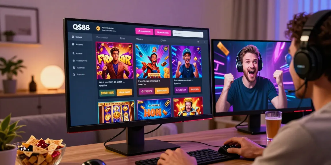 Engaging online gaming experience on QS88 platform with vibrant visuals and a player enjoying various games.